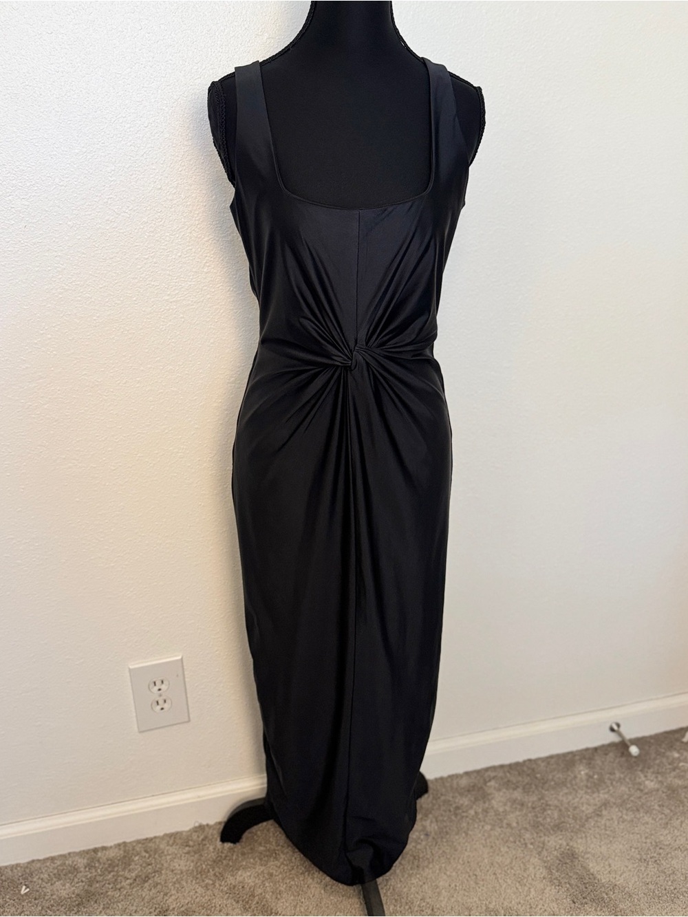 Good American Twist Waist Midi Dress Black Sleeveless Bodycon L - Picture 2 of 4